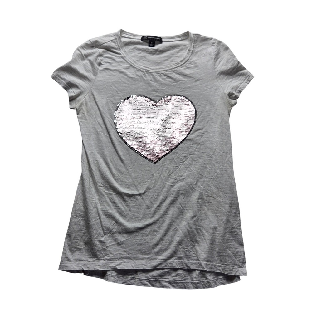 INC International Concepts Shirt Womens XS White Scoop Neck Sequin Heart Top